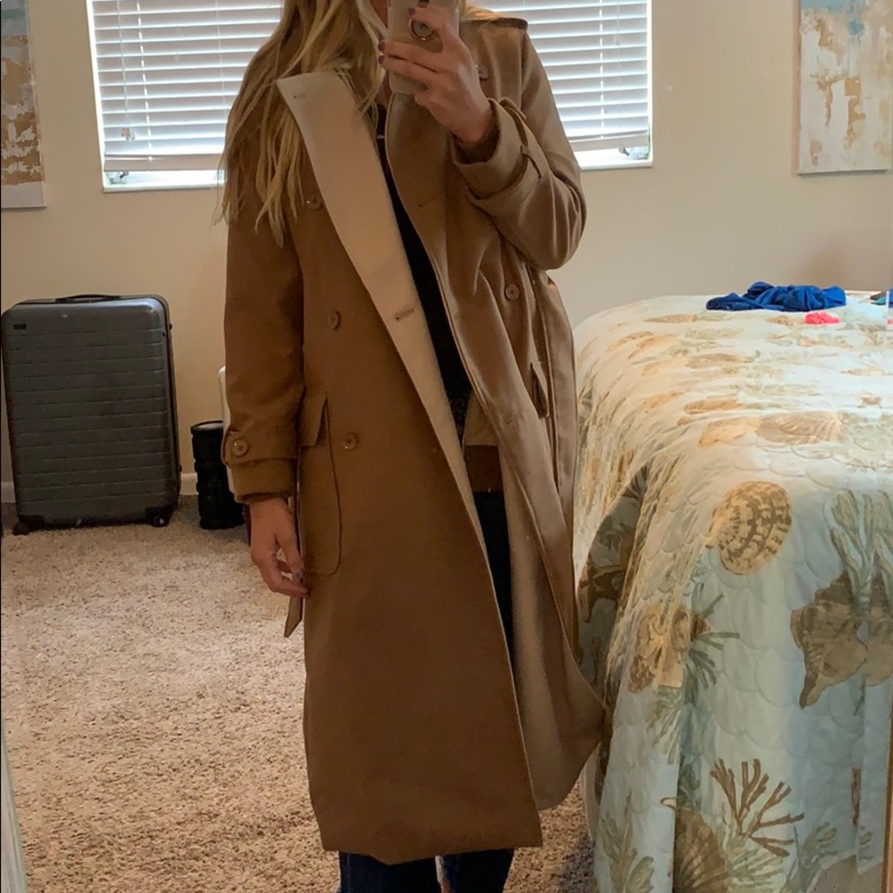 Long camel trench coat